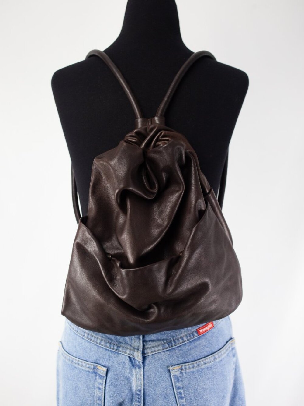 Leather Drawstring Backpack